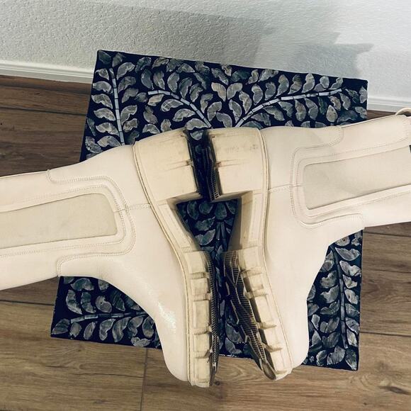 Bone 🦴 Colored Platform Boots Mid Calf Chunky Block Heel Chelsea Cream boots - Picture 5 of 8